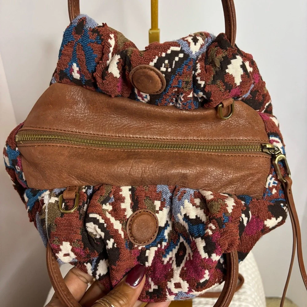 Hobo Darling Small Satchel Damask Tapestry Fabric and Leather Women's Bag